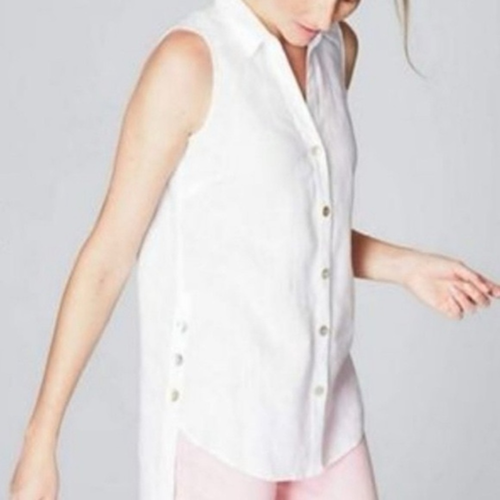 J Jill Sleeveless Button-Front White Linen Top- Size S